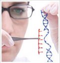 Scientist analyzing a DNA double helix